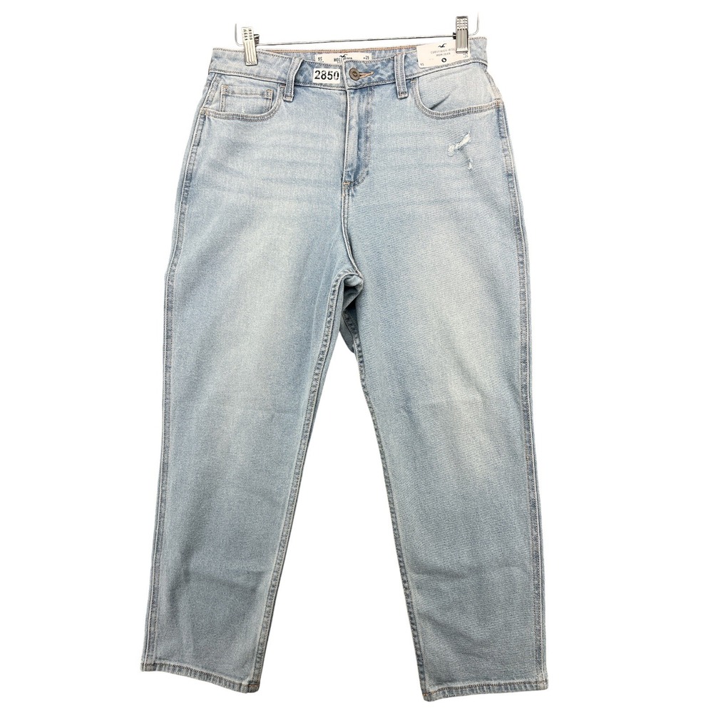 Hollister Curvy High Rise Mom Jeans Light Wash Distressed W29 L25 Size 9S NEW